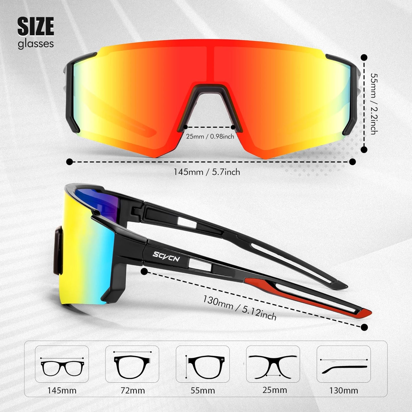 SCVCN Sport Sunglasses for Men and Women – Cycling, MTB, Biking, Camping, Golf, Baseball, Y2K Fashion, UV400, Street Style